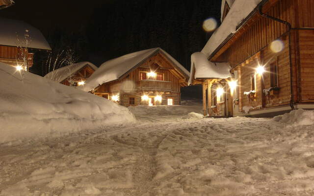 Hut village Almwelt Austria beautiful winter view