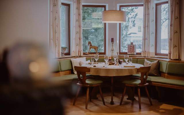 The dining room is cosy and stylishly designed
